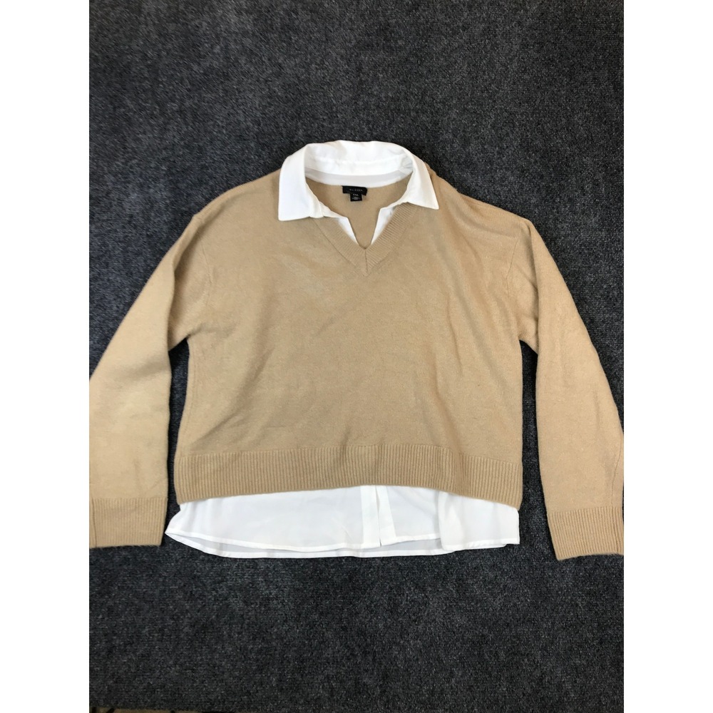 Halogen‎ Layered Look Sweater Womens PXL Tan White Excellent V-Neck HA552060PT